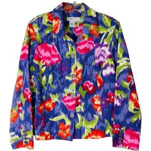 Coldwater Creek purple pink green floral watercolor cropped button jacket PM